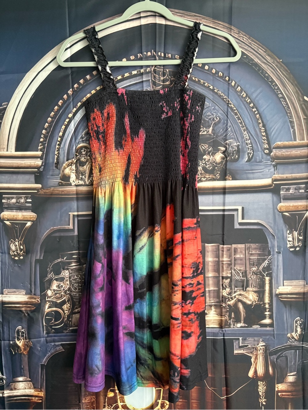 Black Multi-Color Tie-Dye Smocked Sundress